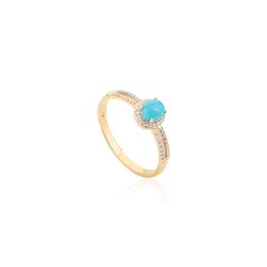 Anillo de banda dividida con halo de diamantes y turquesa de 14K - Claridad VVS1-VS2 certificada por IGI - Product Image 4