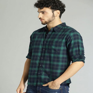 Camisas vaqueras informales de algodón 100% para hombre, manga larga, cuello polo, botón frontal, transpirable, diseño sostenible, bolsillo con cuello vuelto - Product Image 3
