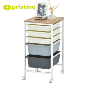 Meuble de rangement domestique : Commode de rangement en plastique à 5 niveaux avec étagère en bois pour armoire, design moderne, revêtement poudré, gain de place - Product Image 6