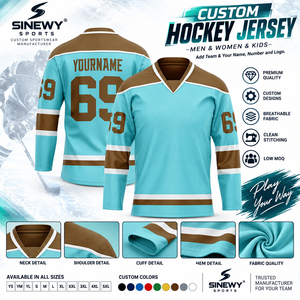เสื้อฮอกกี้น้ำแข็งสีฟ้าอ่อนสำหรับทุกเพศ ยี่ห้อ Sinewy Sports แขนยาวสีน้ำตาล คอวี - Product Image 6