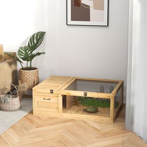 Casetta Rettangolare in Legno per Tartarughe e Lucertole, Grande, per Interni/Esterni, con Accesso dall'Alto, Gialla - Product Image 2
