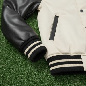 Veste bomber unisexe personnalisée avec broderie, manches en cuir de vache, streetwear d'hiver, veste de baseball - Product Image 6