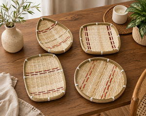 Bamboo Wall Hanging Tray Handmade Vietnam Wholesale Natural Round Oval Home Decor - Product Image 3