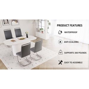 Set da Pranzo 4 Pezzi: Tavolo in MDF Stile Moderno Medievale Crema da 160 cm con Sedie Senza Braccioli in PU e Gambe in Metallo Placcato Argento per Sala da Pranzo - Product Image 6