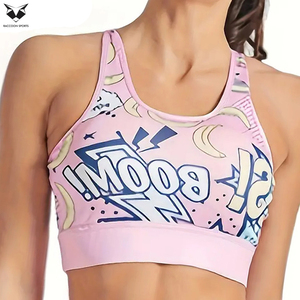 Vêtements de yoga et de course pour femmes, soutien-gorge de fitness, soutien-gorge de fitness imprimé par sublimation de couleur rose de qualité supérieure pour femmes - Product Image 5