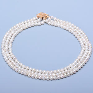 สร้อยคอมุกน้ำจืดเทียนหลิน 6-7 มม. แสงสว่างสวยงาม ไร้ตำหนิ แบบสามแถวและหลายชั้น ดีไซน์หรูหรา - Product Image 1