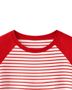 Camiseta Raglán Personalizada a Rayas Rojas y Blancas para Hombre, Camiseta Informal de Algodón para Verano, Manga en Contraste, Cuello Redondo, Fabricante y Proveedor OEM - Product Image 5