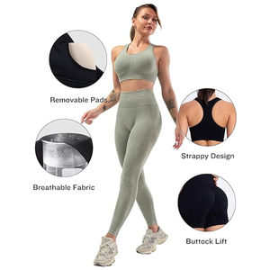 Conjuntos de Yoga sin Costuras de Moda de Verano para Mujer, Ropa Deportiva para Gimnasio, Fitness y Correr al Aire Libre, Sujetador Deportivo con Almohadillas, Cintura Alta y Bordado - Product Image 2