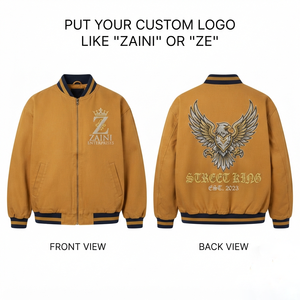 Blouson d'hiver coupe-vent pour homme, qualité supérieure, 300 GSM, polyester sergé, bordure côtelée rayée, logo d'aigle brodé personnalisé - Product Image 1