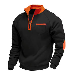 Men's Black <b>Orange</b> Quarter Zip <b>Fleece</b> Sweatshirt Raglan Sleeve Stand Collar Pocket Casual Regular Fit Autumn 100% Polyester - Product Image 5