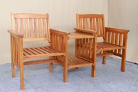 Conjunto de Sillas Modernas para Exteriores, Madera de Caoba Sólida con Acabado Natural para 2 Personas