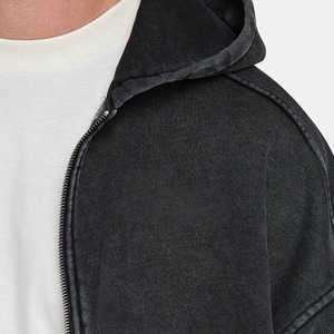 Sudadera con capucha de punto oversize para hombre, estilo High Street, negra con efecto lavado ácido, forro polar teñido, con cremallera, ecológica, estilo urbano. - Product Image 3