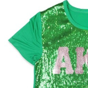 Camiseta de Manga Corta con Lentejuelas Verdes Personalizada, Cuello Redondo, Diseño Gráfico Brillante, Top Informal de Moda, Prenda Elegante para Mujer, Ideal para Fiestas - Product Image 6