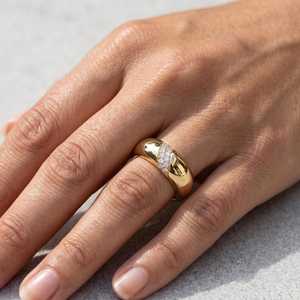 Wide Band Round Cut Lab Grown Diamond <b>Dome</b> <b>Ring</b> 18K Solid Gold Fine Jewelry Father's Birthday Wishes Gift Her - Product Image 5