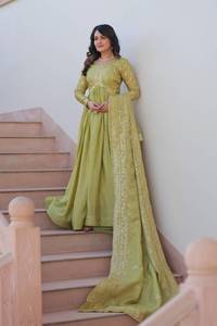 Traje Anarkali Bordado para Mujer con Dupatta, Ropa Étnica de Diseñador, Vestido Tradicional para Bodas y Fiestas Indias - Product Image 6