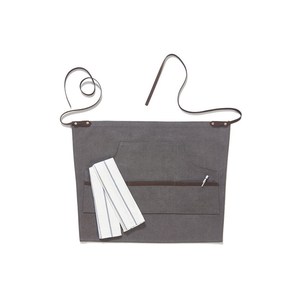 Tablier de bar professionnel léger en toile avec sangle en cuir réglable, poches, broderie personnalisée du nom de la marque, impression sérigraphique - Product Image 1