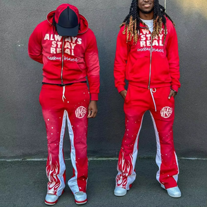 Custom Puff Printed With Flare Pants Tracksuit Heavyweight Cotton Blank Oversized Hoodie 3D Graphic Flare Leg Joggers <b>Set</b> Women - Product Image 5