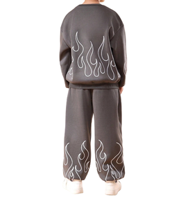 Conjuntos de Sudadera con Capucha de Forro Polar Sólido Estilo Urbano de Invierno para Niños, 100% Algodón, Oversize, Casual, Hombros Caídos, Chándales Ajustados - Product Image 2