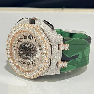 Montre de luxe pour homme à quartz, boîtier argent/moissanite, lunette sertie de diamants, verre saphir, bracelet moissanite/argent, affichage analogique, cadran 28 mm - Product Image 2