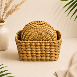 Posavasos de caña de agua tejidos a mano con cesta a juego, juego de decoración natural para mesa del hogar - Product Image 3