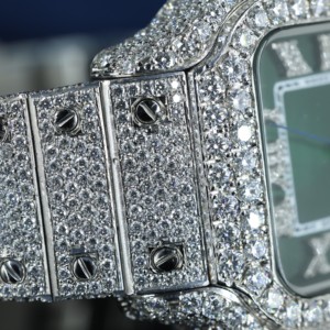 Reloj de Lujo Premium para Hombre, Estilo Hip Hop, Automático, con Esfera Verde Helada, Acero Inoxidable, Cristal de Zafiro, Números Romanos Cuadrados, Completamente Diamantes - Product Image 3