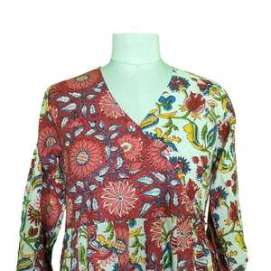 เดรสยาวลายดอกไม้สไตล์โบฮีเมียนสำหรับผู้หญิง แขนยาว คอวี ทรงหลวม สไตล์ชาติพันธุ์ - Product Image 2