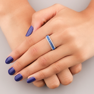 <b>Women's</b> 925 Silver Plated Eternity Band <b>Ring</b> With Marquise Lab Created Blue Cubic Zirconia Pave Setting Wedding Jewelry - Product Image 4
