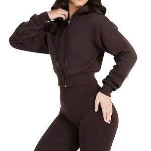 Sudadera con capucha de invierno para mujer con cremallera completa, lavado ácido, ODM, con bolsillos, chaqueta cálida de manga larga, ropa deportiva para entrenamiento - Product Image 6