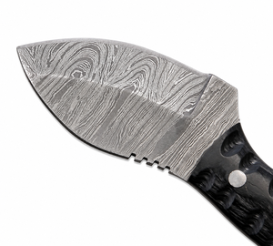 Cuchillo de caza de acero de Damasco con punta caída, mango de Micarta, hoja fija de filo recto y funda - Product Image 5