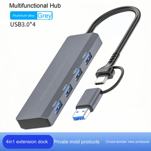 Aluminum Alloy <b>USB</b> 3.0 Hub Type-C Expander 4 Port <b>USB</b>-A <b>Multi</b> Device Charging Dock for Laptop Tablet - Product Image 1
