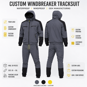 Ensemble coupe-vent imperméable et coupe-vent, écologique, à capuche, avec manches raglan et design à empiècements color block, personnalisable avec logo, vente en gros - Product Image 1