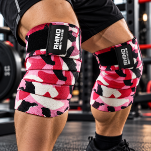 Rodilleras Deportivas RHINO FITNESS, Color Rosa Camuflaje, Nailon Transpirable, Unisex, Ajustables con Cierre de Gancho y Bucle, Soporte para Piernas - Product Image 6