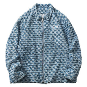 High Street Vintage Denim Jacket Men Harajuku Checker Tassel Varsity Coat Spring Casual Windbreaker Chaquetas sueltas Unisex coreano - Product Image 4