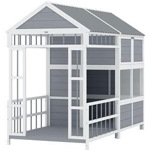 Cuccia per Cani da Esterno in Legno Grande 79 Pollici con Veranda, Armadio Contenitore, Tetto Impermeabile, Finestre, Rettangolare, XS, Arredamento per Animali Domestici - Product Image 1
