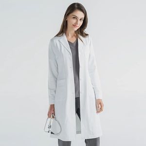 Bata de laboratorio blanca tejida unisex, uniforme de hospital, bata de médico con 3 bolsillos, cierre a presión, detección de agujas, fusión sin costuras - Product Image 2