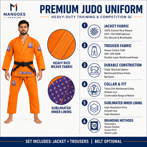 Kimono de Jiu-Jitsu Brésilien (BJJ) authentique MANGOES FASHION IBJJF, uniforme léger en coton prérétréci à tissage doré, veste et pantalon renforcés - Product Image 6