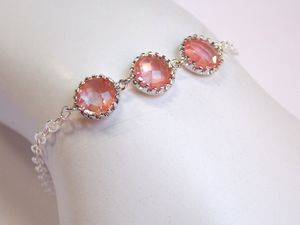 Coral Bracelet Navy Blue Bracelet Glass Peach Montana Sterling Silver Wedding Bridal Bridesmaids Jewelry - Product Image 6