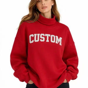 Sudadera Roja de Cuello Alto para Mujer con Estampado de Letras Blancas, Manga Larga, Tejido de Algodón, Estilo Holgado, para Otoño - Product Image 1