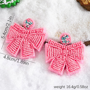 Boucles d'oreilles pendantes légères et élégantes en forme de nœud rose, faites à la main, style bohème, pour femme, idéales pour Noël, les fêtes et comme cadeau - BY MULTI CRAFT - Product Image 6