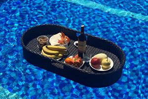 Plateau de petit déjeuner flottant moderne fait à la main Meilleur prix Rotin en acier avec des accents de bois du Viet Nam - Product Image 3