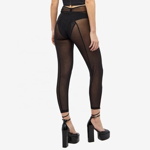 Pantalones Eróticos con Pedrería, Leggings Negros de Rejilla con Aberturas, Pantalones Ajustados para Mujer, Ropa de Club, 2024 - Product Image 1