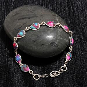 Trending Fashion Classic Certified Natural Pink Spiny Oyster Turquoise Gemstone 925 Sterling <b>Silver</b> Link Chain <b>Bracelet</b> - Product Image 3