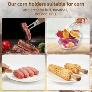 Set di 8 Pezzi (4 Paia) di Supporti per Pannocchie con Grande Manico in Legno e Forchette in Acciaio Inossidabile, Ottima Presa, Set di Spiedini per Barbecue - Product Image 3