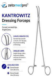 Pinzas de vendaje KANTROWITZ con puntas curvas dentadas y mandíbulas anguladas, longitud 12 pulgadas (30.5 cm) o 14 pulgadas (35.6 cm) ZETOMEDPRO - Product Image 2
