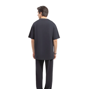 Camiseta de algodón oversize para hombre, azul marino, de corte holgado, manga corta, transpirable, estilo urbano, moda de verano, serigrafiada, color liso. - Product Image 3