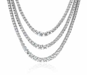 Fabricante Internacional de Joyería al por Mayor y al Detal, Chapado en Platino con Diamantes Cultivados en Laboratorio de Triple Hilera Graduada en Oro de 14K, OEM - Product Image 1