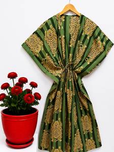 Robe Kaftan Droite en Coton à Imprimé Floral pour Femme, Style Bohème, Cache-maillot Quotidien, Col en V, Maxi, Vente en Gros Inde - Product Image 1