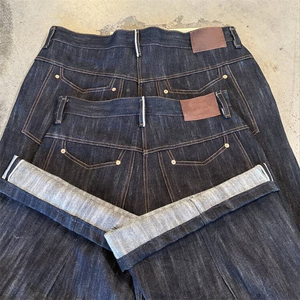 Pantalones Vaqueros Negros de Mezclilla Cruda 100% Algodón, Anchos, Extra Grandes, con Bordado, para Hombre - Product Image 4