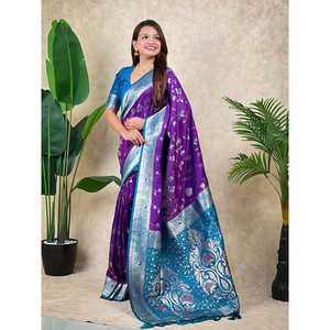 Sari en soie tissée Zari Jaal Banarasi violet Elite Weaves et foulard élégant avec motif tissé complexe 650g - Product Image 1