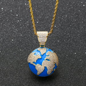 Mens Hip Hop Earth Pendant Silver Charm Necklace <b>Iced</b> <b>Out</b> Globe <b>Chain</b> Rhinestone Bling World Charm Streetwear Moissanite Jewelry - Product Image 6